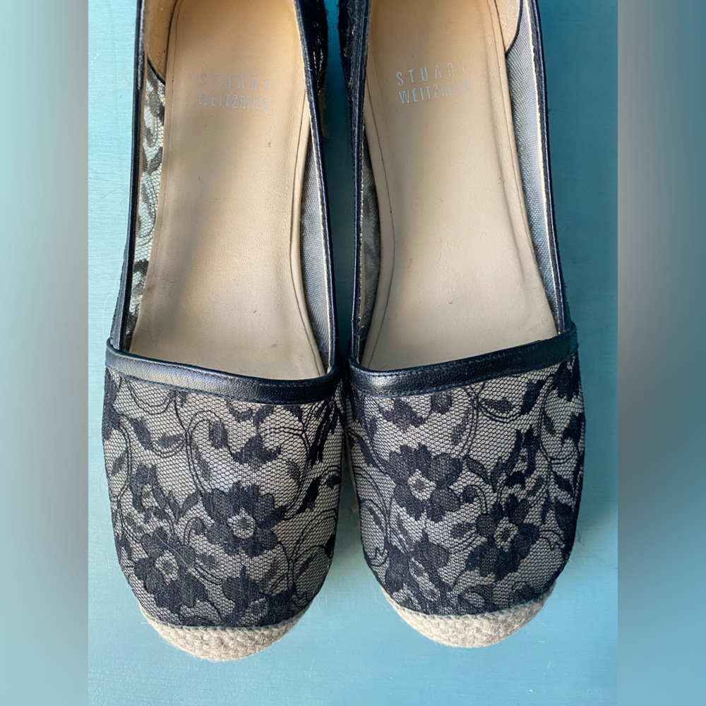 Stuart Weitzman Black Lace Espadrille Flats Size 8.5 - Picture 3 of 5